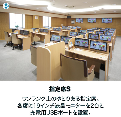 指定席S フリードリンク付のワンランク上のゆとりある指定席。各席に19インチ液晶モニターを2台と充電用USBポートを設置。